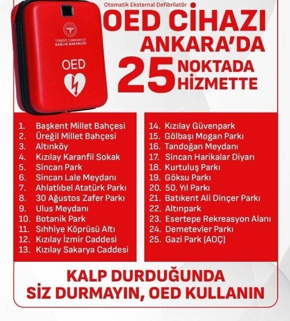 Ankara Valiliği, ani kalp durmalarına karşı önlem almak amacıyla Otomatik
