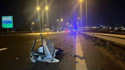 Ankara Çevreyolu’nda meydana gelen bir kaza sonucunda bir otomobil bir