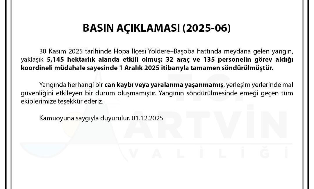 Artvin Valiliği, dün meydana gelen ve geniş bir alana yayılan