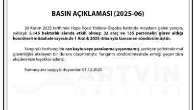 Artvin Valiliği, dün meydana gelen ve geniş bir alana yayılan