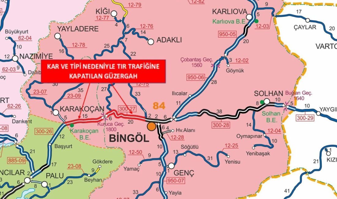 Bingöl ilinde etkili olan şiddetli kar yağışı ve tipi sebebiyle