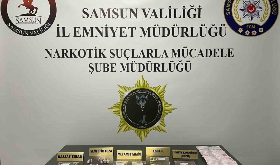 Çarşamba ilçesinde polis ekiplerinin gerçekleştirdiği operasyonda çeşitli türlerde uyuşturucu madde