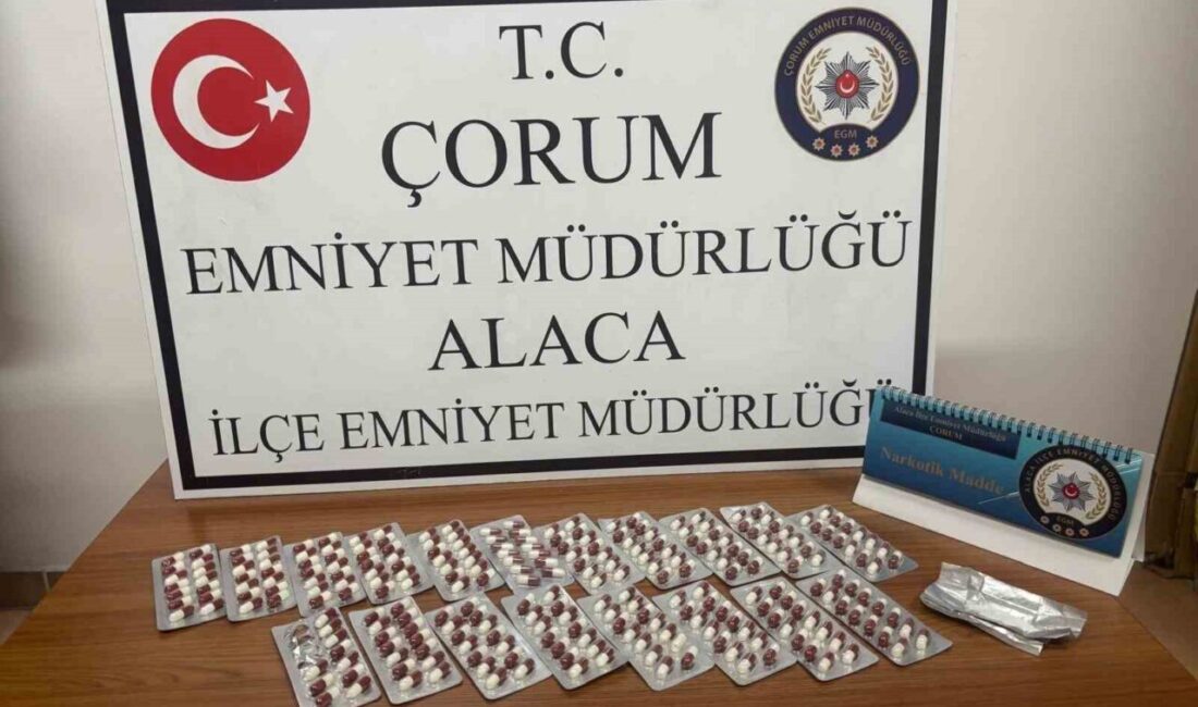 Çorum’un Alaca ilçesinde, polis ekipleri, şüpheli bir durum üzerine durdurdukları
