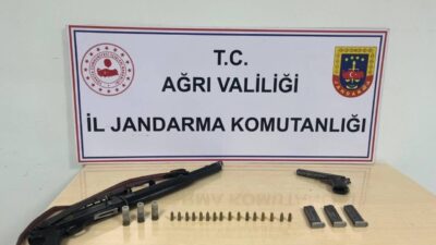 Diyadin ilçesinde bir eve yapılan operasyonda ruhsatsız silah ve fişek