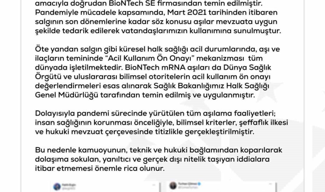 Dezenformasyonla Mücadele Merkezi (DMM), Türkiye’nin COVID-19 salgını sürecinde BioNTech aşısının