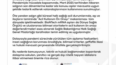 Dezenformasyonla Mücadele Merkezi (DMM), Türkiye’nin COVID-19 salgını sürecinde BioNTech aşısının