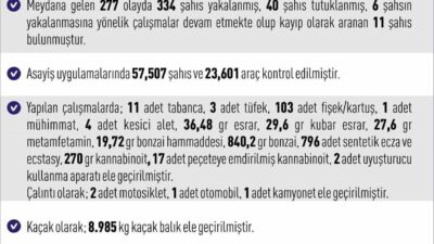 Elazığ Valiliği, son bir haftada şehirde yaşanan 277 asayiş olayıyla