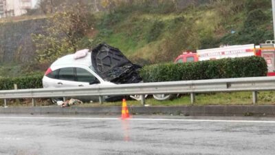 Görele ilçesinde bir aracın bariyerlere çarpması sonucu alev alarak kısa