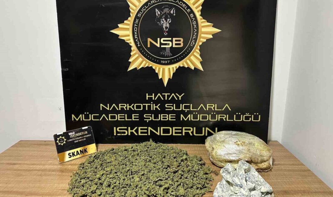 Hatay’ın İskenderun ilçesinde durdurulan bir araçta 1 kilo 750 gram
