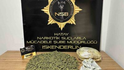 Hatay’ın İskenderun ilçesinde durdurulan bir araçta 1 kilo 750 gram