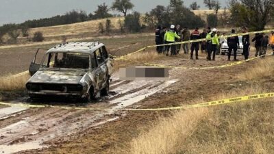Keçiborlu ilçesine bağlı Aydoğmuş köyünde dağlık alanda, yanmış bir aracın
