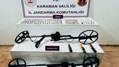 Karaman’da Jandarma operasyonları sonucunda 334 antik sikke ile uyuşturucu madde