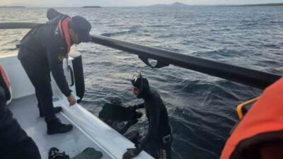 Çanakkale’nin Bozcaada ilçesine bağlı Tavşan Adası açıklarında zıpkınla balık avlamak