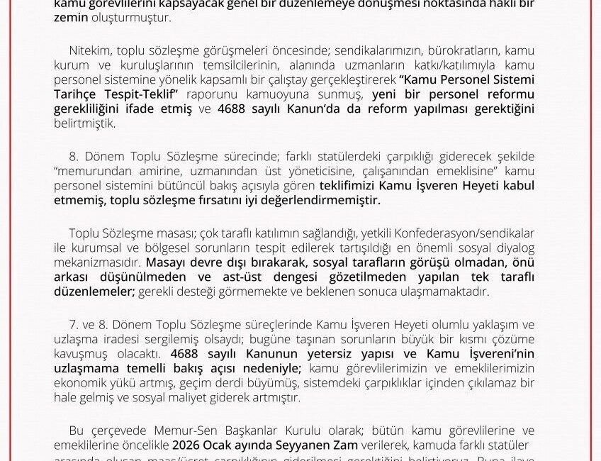 Memur-Sen Başkanlar Kurulu, Türkiye’nin geleceği için önemli bir adım olarak