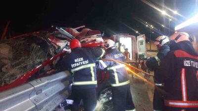 Rize’de bir aracın kontrolünü kaybederek bariyerlere çarpması sonucu 1 kişinin