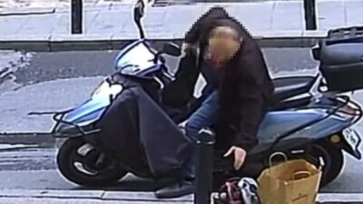 Şişli ilçesinde, bir motosiklet sürücüsü kaldırımda bulunan taşlama makinesini çaldıktan