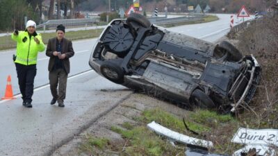 Amasya’da bir otomobilin takla atması sonucu sürücü, kullandığı emniyet kemeri