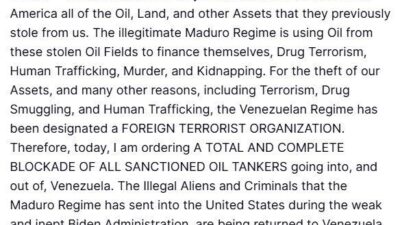 ABD Başkanı Donald Trump, Venezuela’nın “Yabancı Terör Örgütü” olarak tanımlandığını