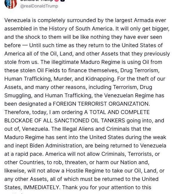 ABD Başkanı Donald Trump, Venezuela’nın “Yabancı Terör Örgütü” olarak tanımlandığını