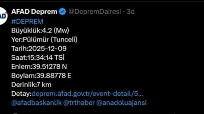 Tunceli’nin Pülümür ilçesinde meydana gelen 4.2 büyüklüğündeki deprem, Afet ve