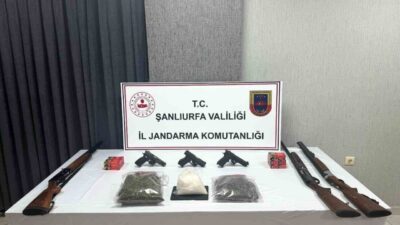 Şanlıurfa’nın Viranşehir ilçesinde gerçekleştirilen operasyonda uyuşturucu ve silahlara el konuldu.