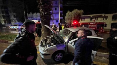 Denizli’nin Buldan ilçesinde, yağışın yolun kayganlaşmasına neden olduğu bir kaza,