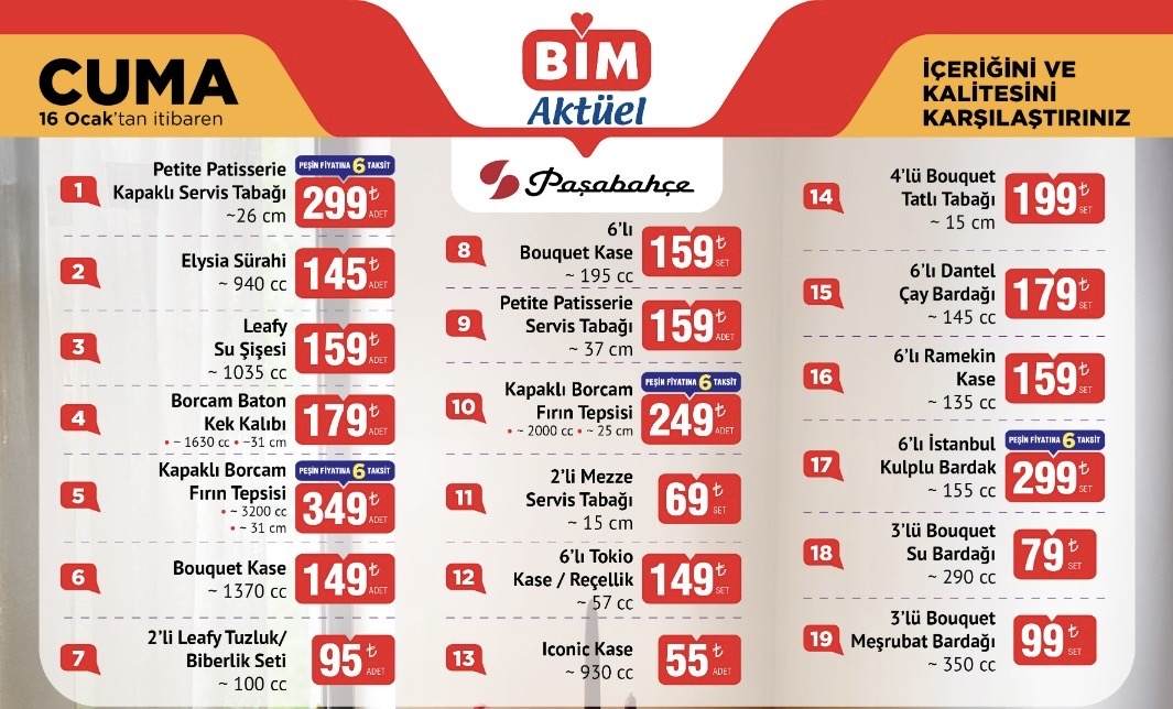 Paşabahçe cam ürünleri BİM raflarında: Bardak, kase, borcam ve servis