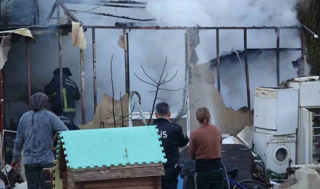 Antalya’nın Muratpaşa ilçesinde boş bir arazide bulunan konteyner ev, aniden