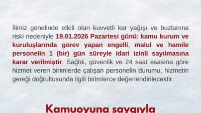 Bartın Valiliği, yoğun kar yağışı ve buzlanma nedeniyle kamu çalışanlarına