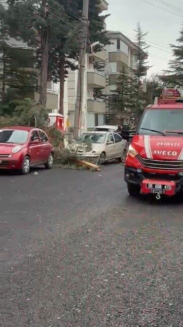 Beypazarı ilçesindeki Ayvaşık Mahallesi’nde, şiddetli fırtına sebebiyle bir otomobilin üzerine