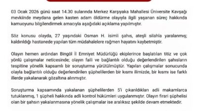 Bingöl ilinde meydana gelen cinayet olayında bir kişinin hayatını kaybetmesinin