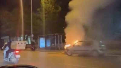 Bursa’nın Osmangazi ilçesinde, Merinos Kavşağı’nda seyir halinde olan bir araç,