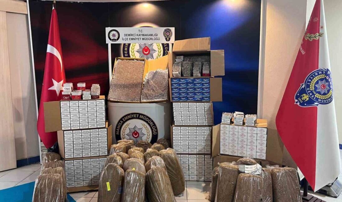 Manisa’nın Demirci ilçesinde gerçekleştirilen operasyonda büyük miktarda kaçak tütün ve