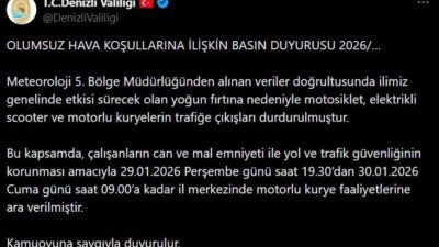 Denizli Valiliği, Meteoroloji verilerine dayanarak il genelinde etkisini devam ettirecek