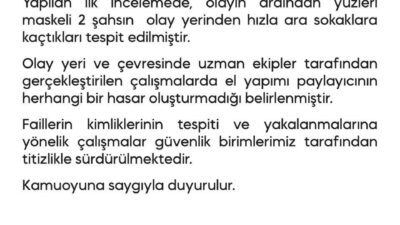 Diyarbakır Emniyet Müdürlüğü hizmet binasının girişine el yapımı patlayıcı atıldı.