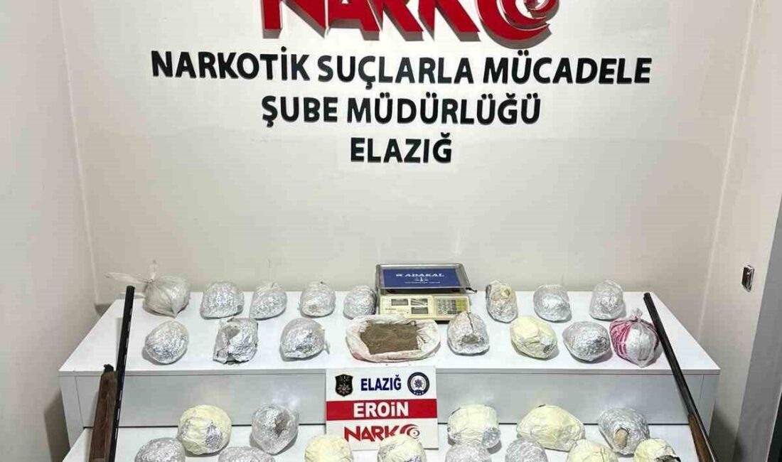 Elazığ’da gerçekleştirilen operasyonda 30 kilo 800 gram eroin, birçok silah