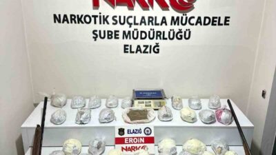 Elazığ’da gerçekleştirilen operasyonda 30 kilo 800 gram eroin, birçok silah