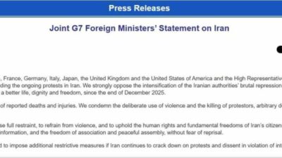 G7 Dışişleri Bakanları, İran’ın protestoculara şiddet uygulamasını kınayarak, “G7 üyesi