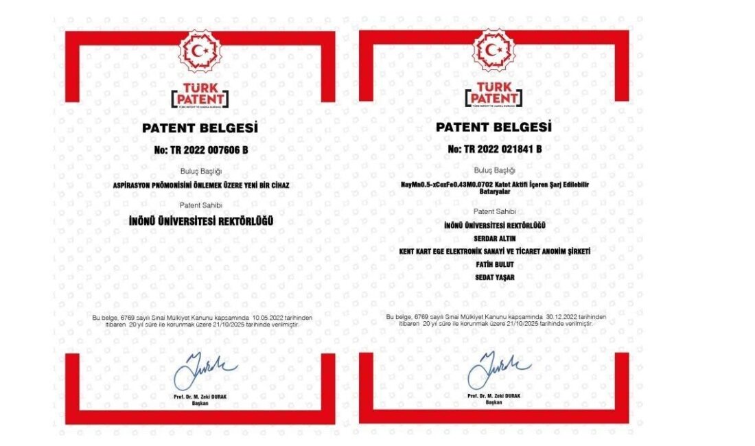 Malatya’daki İnönü Üniversitesi’nde geliştirilen iki proje Türk Patent ve Marka