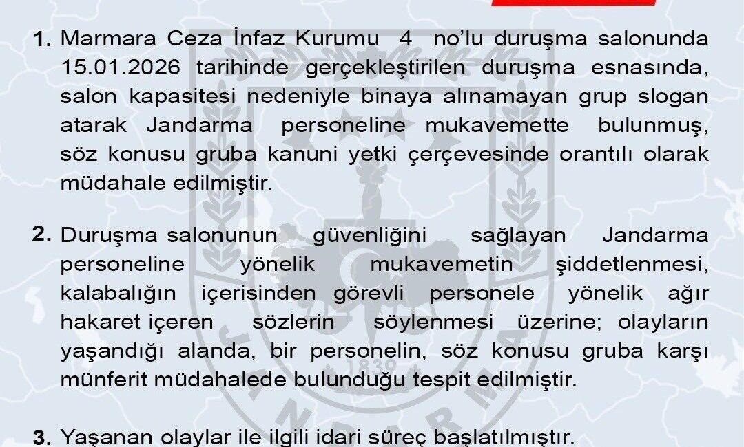 Jandarma Genel Komutanlığı sosyal medya hesabından yayımlanan bir açıklamada, 15