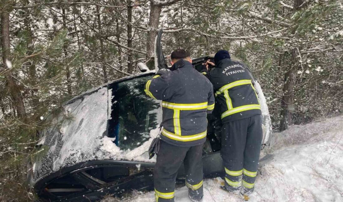 Kastamonu’da meydana gelen bir trafik kazasında otomobilin şarampole yuvarlanması sonucunda