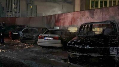 Sarıyer ilçesinde bulunan bir otoparkta park halinde olan 5 araç,