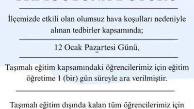 Şarköy ilçesindeki kötü hava koşulları nedeniyle, taşımalı eğitimde olan öğrenciler