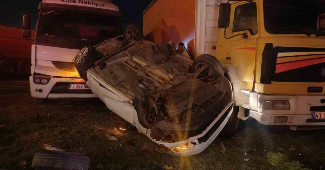 Çan’da meydana gelen trafik kazasında, bir otomobil takla attı ve