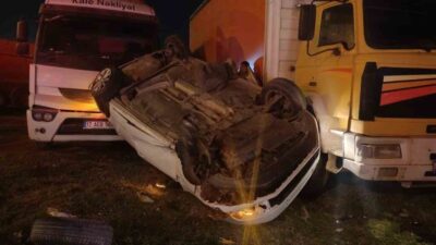 Çan’da meydana gelen trafik kazasında, bir otomobil takla attı ve