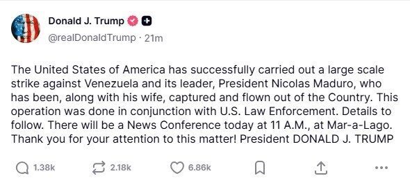 ABD Başkanı Donald Trump, ülkesinin Venezuela’ya düzenlediği operasyonu doğrulayarak, Venezuela