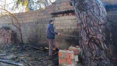 Antalya’da bir çam ağacına sıçrayan yangın, mahalle sakinlerinin evlerine ulaşmasını