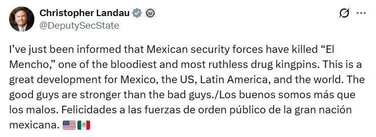 ABD Dışişleri Bakanı Yardımcısı Christopher Landau, Meksika’da Jalisco Yeni Nesil