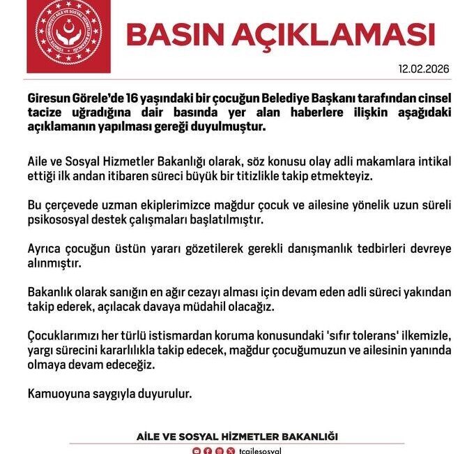 Aile ve Sosyal Hizmetler Bakanlığı, Görele ilçesinde cinsel istismara maruz