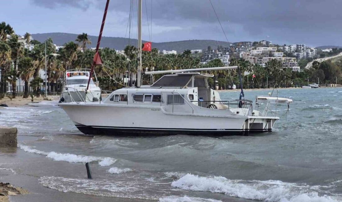 Bodrum ilçesinde yaşanan fırtına nedeniyle koyda demirli olan 8 teknenin